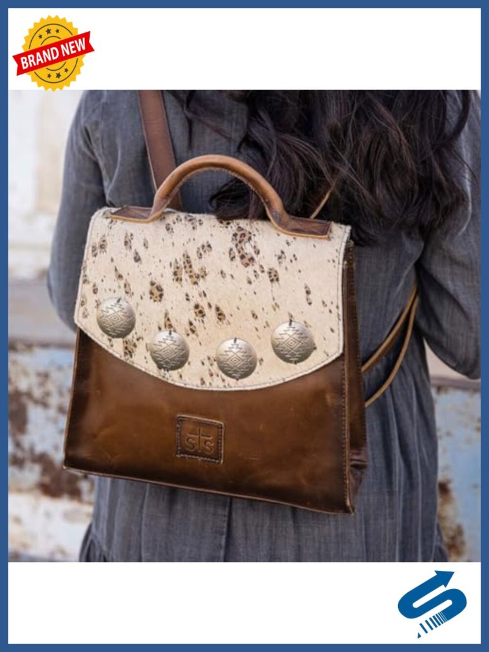 Convertible Backpack with Leather Lining, Western Style, Animal Print - Picture 5 of 5